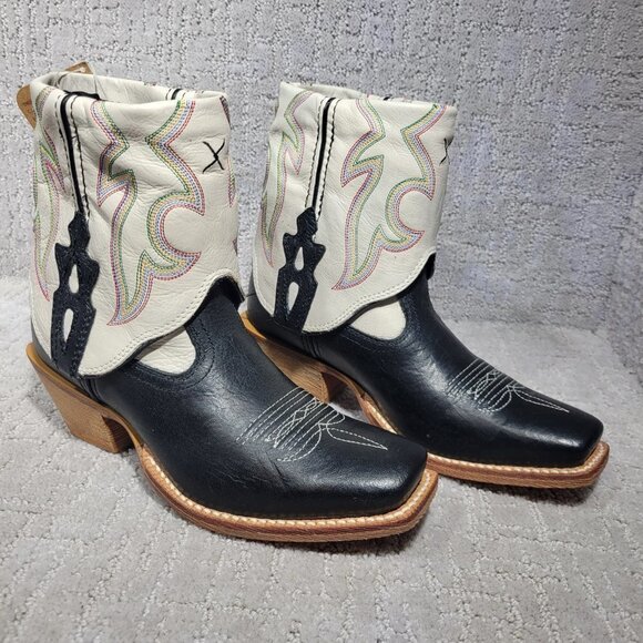 Twisted X Women's Size 5.5B White Black Leather Fold Over Ankle Boots WSOC 001 - Picture 8 of 12